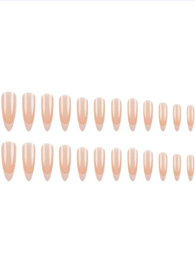 YoYoee 24Pes Short Nude Press on Nails - French Fake Nails Almond False Nails Glossy Full Cover Nails Tips for Women - Image 3